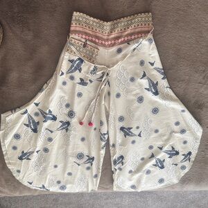 NWOT Samurai Style Wide-Leg Pants with Koi Fish Print. 
Fits from S to L.